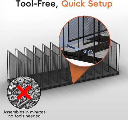 File Organizer For Desk, 7 Section Metal Desktop File Sorter, Black