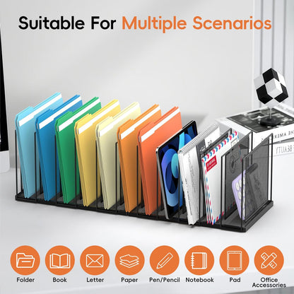File Organizer For Desk, 7 Section Metal Desktop File Sorter, Black