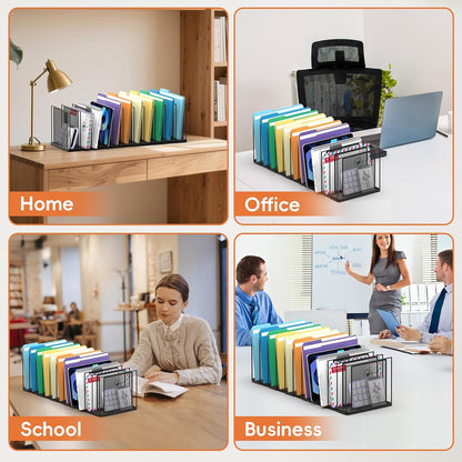 File Organizer For Desk, 7 Section Metal Desktop File Sorter, Black