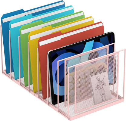 File Organizer For Desk, 7 Section Metal Desktop File Sorter, Black