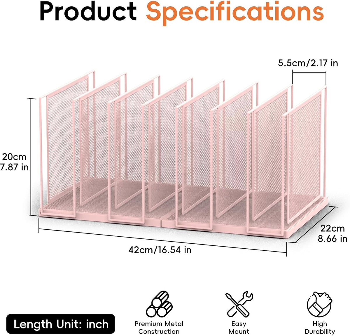 File Organizer For Desk, 7 Section Metal Desktop File Sorter, Black