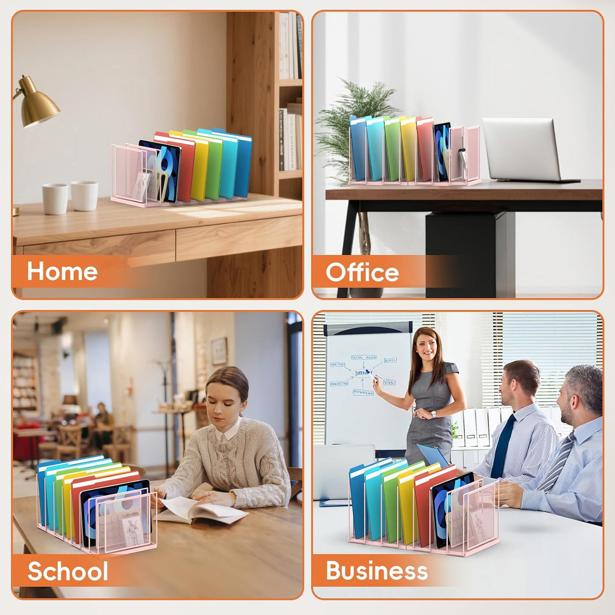 File Organizer For Desk, 7 Section Metal Desktop File Sorter, Black