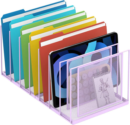 File Organizer For Desk, 7 Section Metal Desktop File Sorter, Black