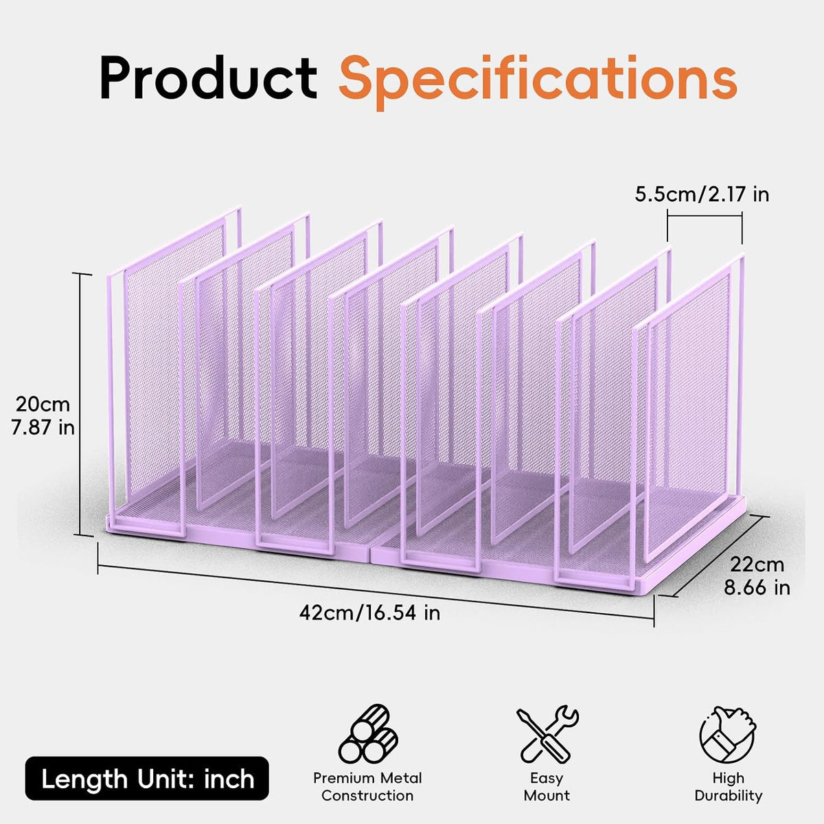 File Organizer For Desk, 7 Section Metal Desktop File Sorter, Black
