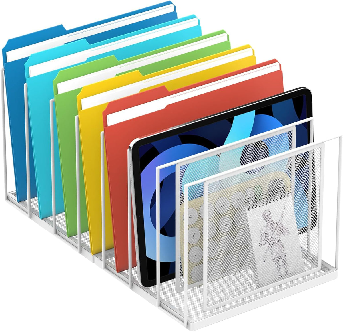 File Organizer For Desk, 7 Section Metal Desktop File Sorter, Black