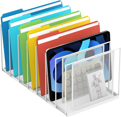 File Organizer For Desk, 7 Section Metal Desktop File Sorter, Black