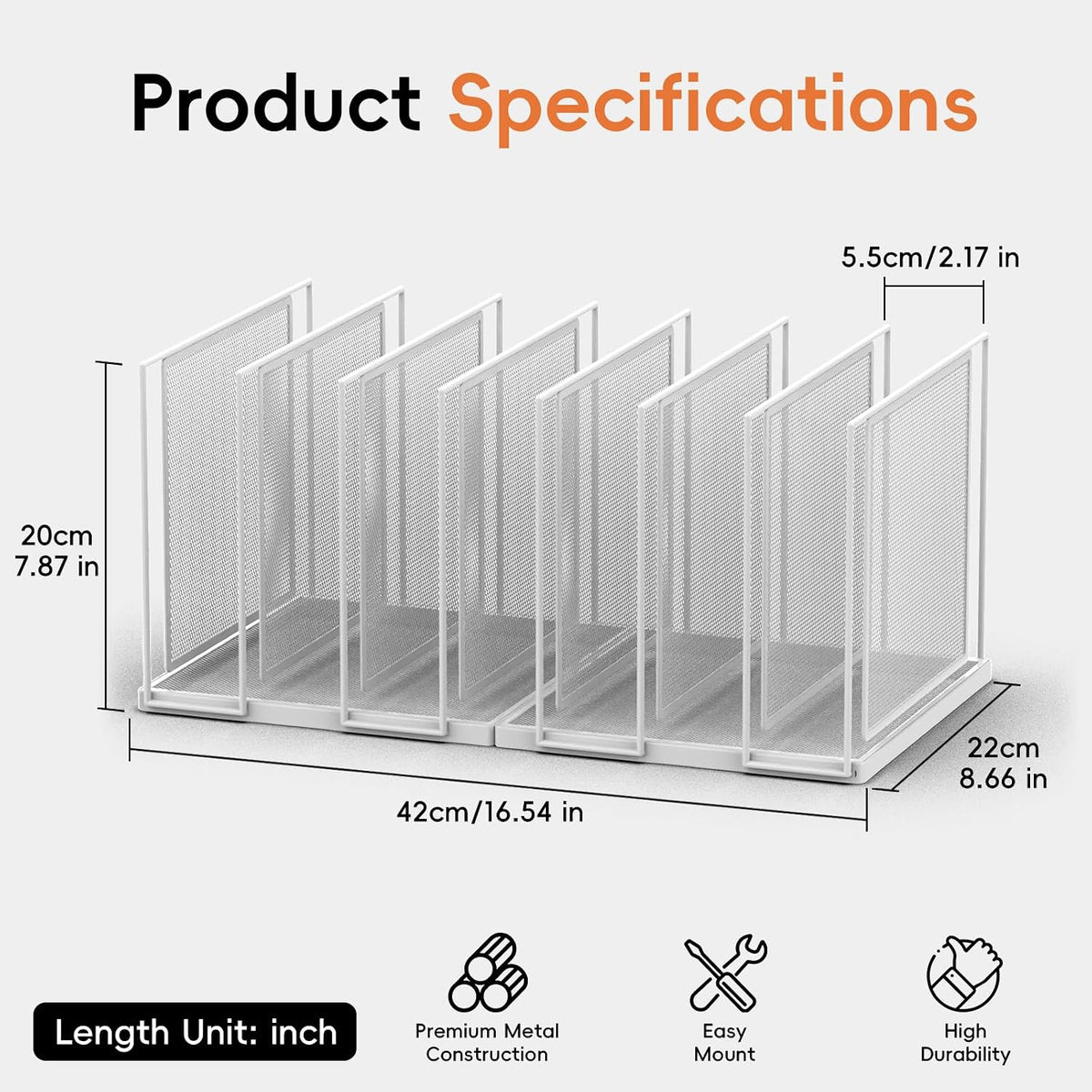 File Organizer For Desk, 7 Section Metal Desktop File Sorter, Black