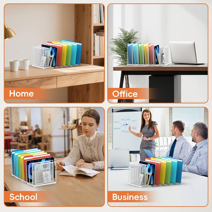File Organizer For Desk, 7 Section Metal Desktop File Sorter, Black