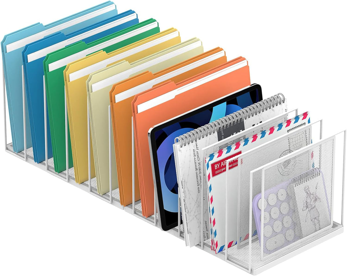 File Organizer For Desk, 7 Section Metal Desktop File Sorter, Black