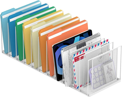 File Organizer For Desk, 7 Section Metal Desktop File Sorter, Black