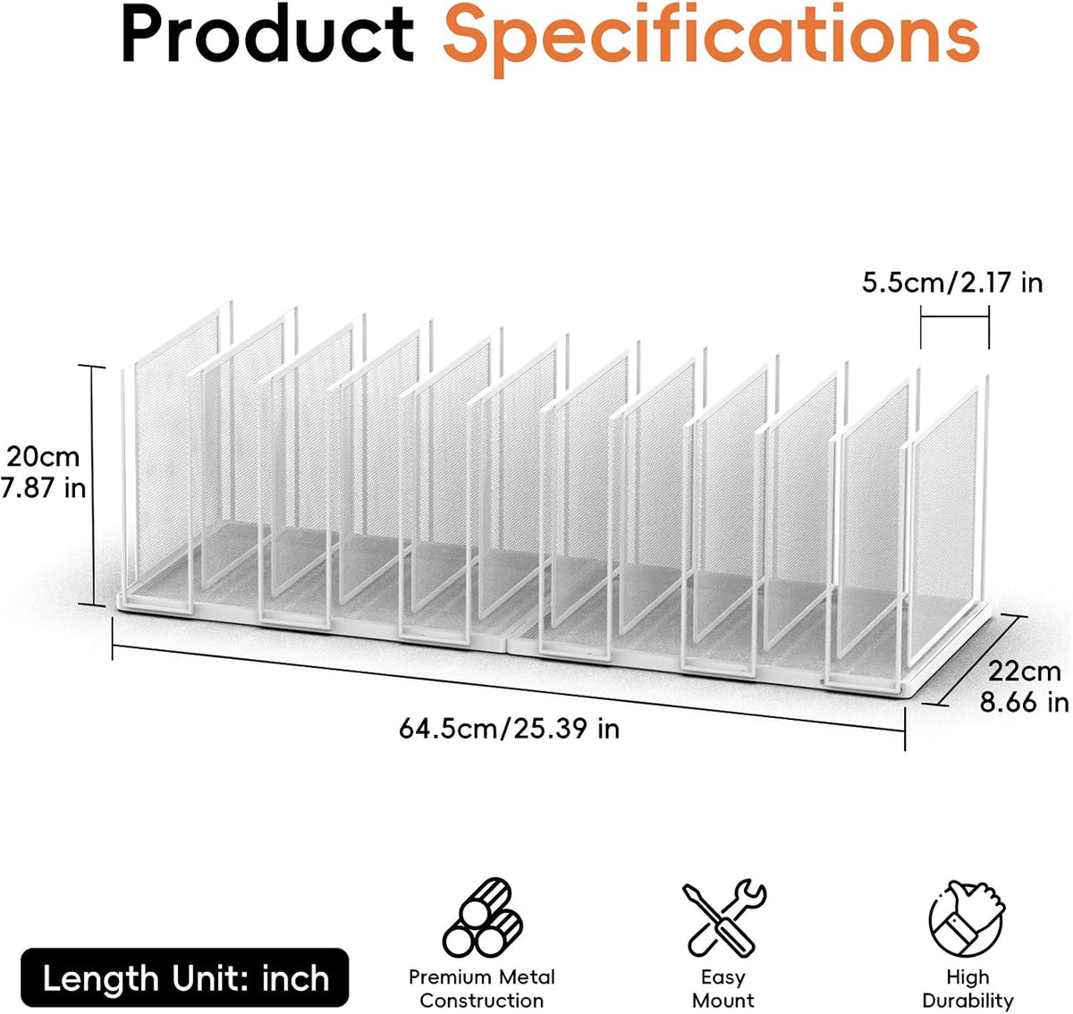 File Organizer For Desk, 7 Section Metal Desktop File Sorter, Black