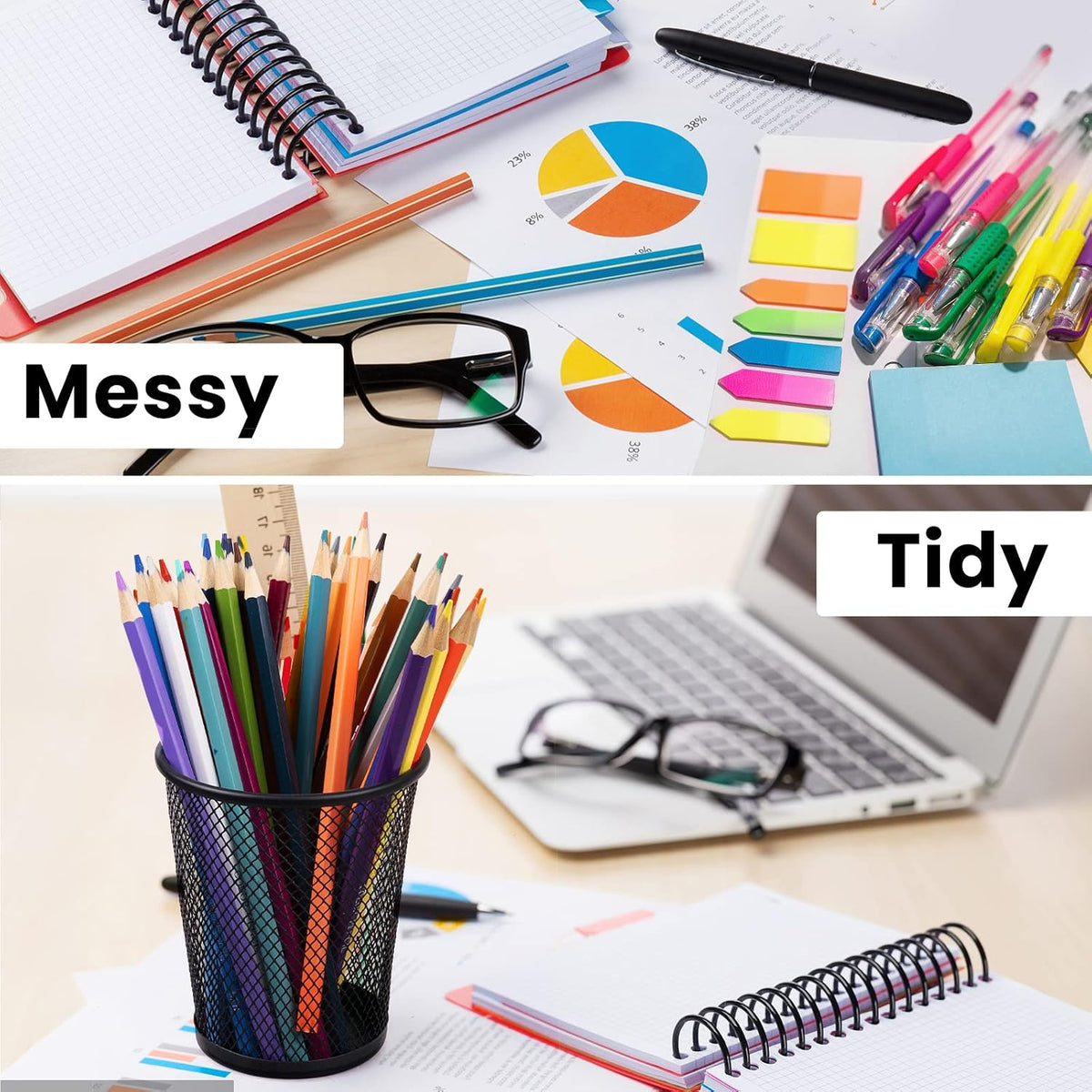 Mesh Pencil Holder for Desk 6 Pack, Metal Pen Cup Black