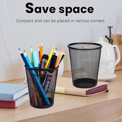 Mesh Pencil Holder for Desk 6 Pack, Metal Pen Cup Black