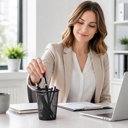 Mesh Pencil Holder for Desk 6 Pack, Metal Pen Cup Black