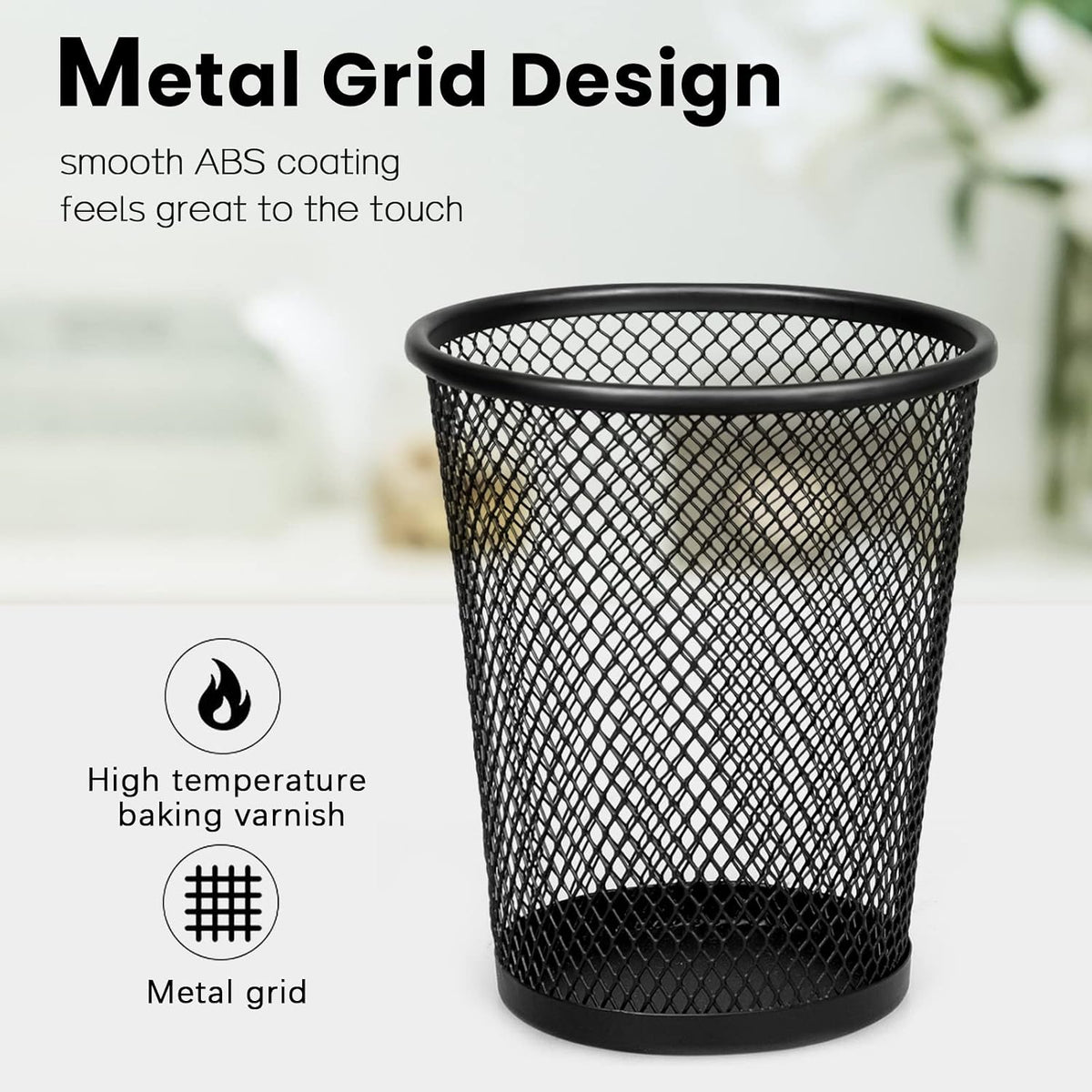 Mesh Pencil Holder for Desk 6 Pack, Metal Pen Cup Black