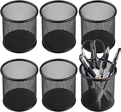 Mesh Pencil Holder for Desk 6 Pack, Metal Pen Cup Black