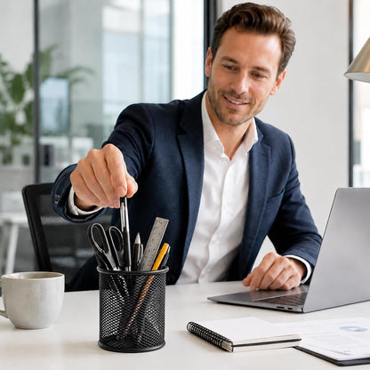 Mesh Pencil Holder for Desk 6 Pack, Metal Pen Cup Black