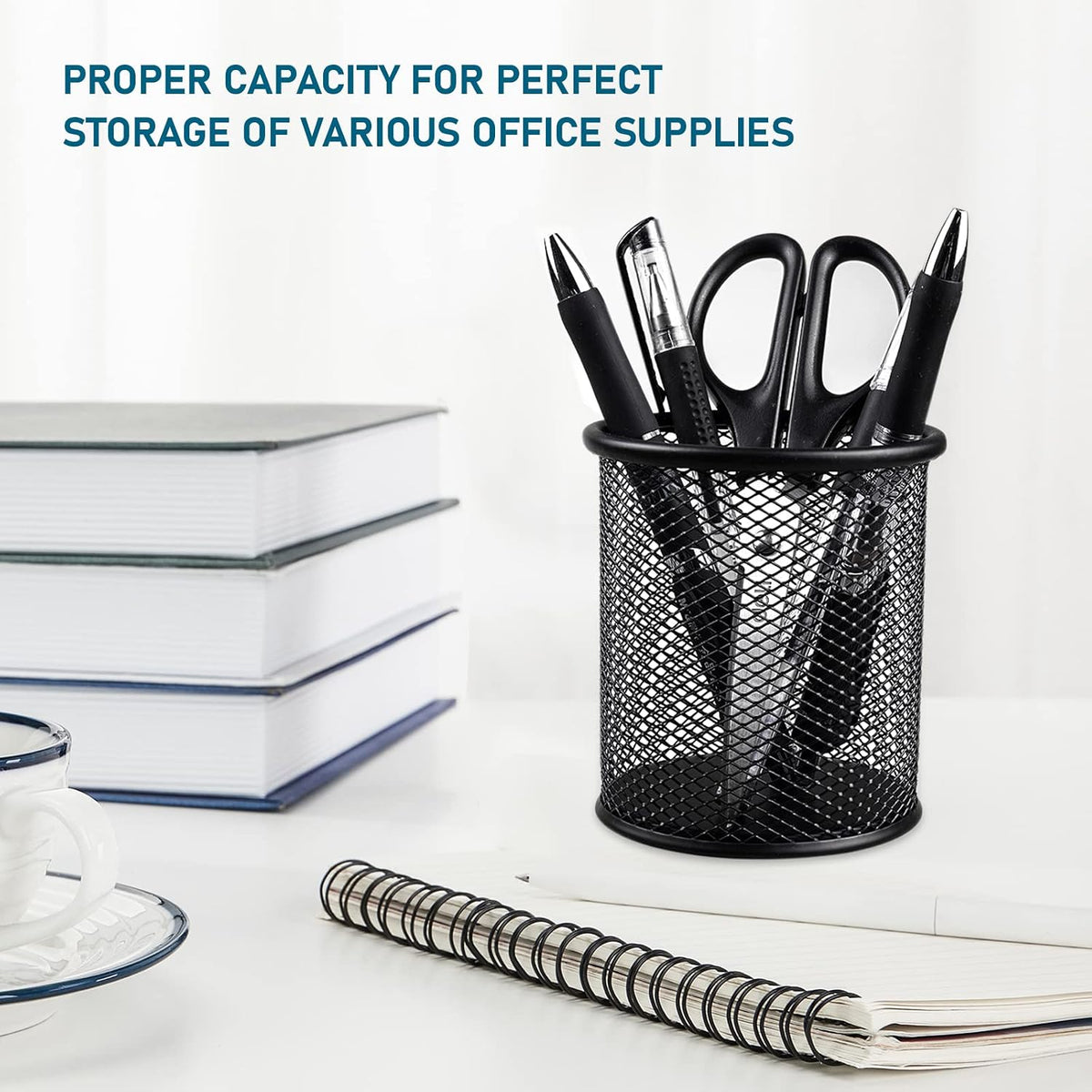 Mesh Pencil Holder for Desk 6 Pack, Metal Pen Cup Black