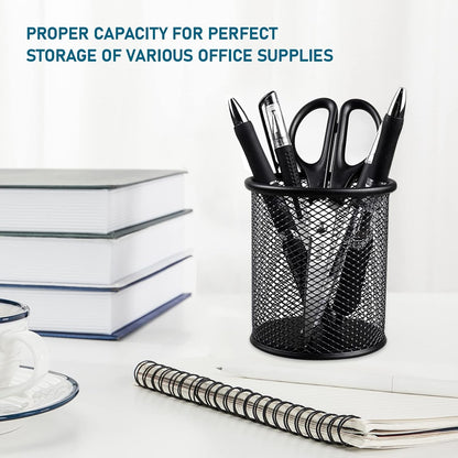 Mesh Pencil Holder for Desk 6 Pack, Metal Pen Cup Black