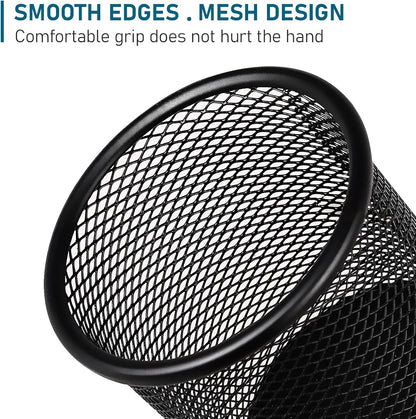 Mesh Pencil Holder for Desk 6 Pack, Metal Pen Cup Black