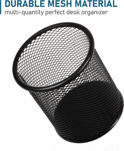 Mesh Pencil Holder for Desk 6 Pack, Metal Pen Cup Black