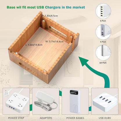 Bamboo Charging Stations with 5 Port USB Charger & 5 Cables