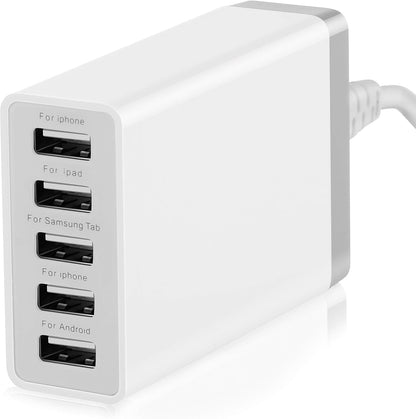 Bamboo Charging Stations with 5 Port USB Charger & 5 Cables