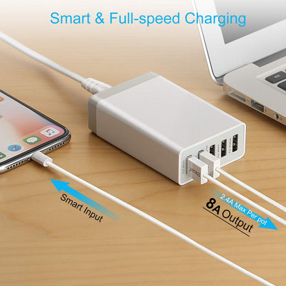 Bamboo Charging Stations with 5 Port USB Charger & 5 Cables