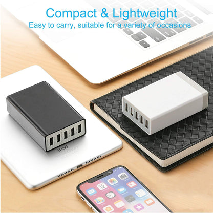 Bamboo Charging Stations with 5 Port USB Charger & 5 Cables