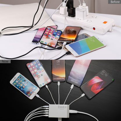 Bamboo Charging Stations with 5 Port USB Charger & 5 Cables