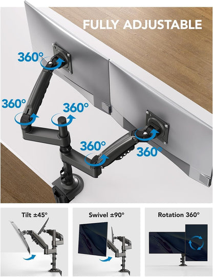 17-32 Inch Dual Monitor Stand, Stacked Monitor Mount, Monitor Arms for 2 Monitors, Ergonomic Adjustable Tilt/Swivel/Rotate, Weight Max 19.8 lbs, VESA 75/100mm