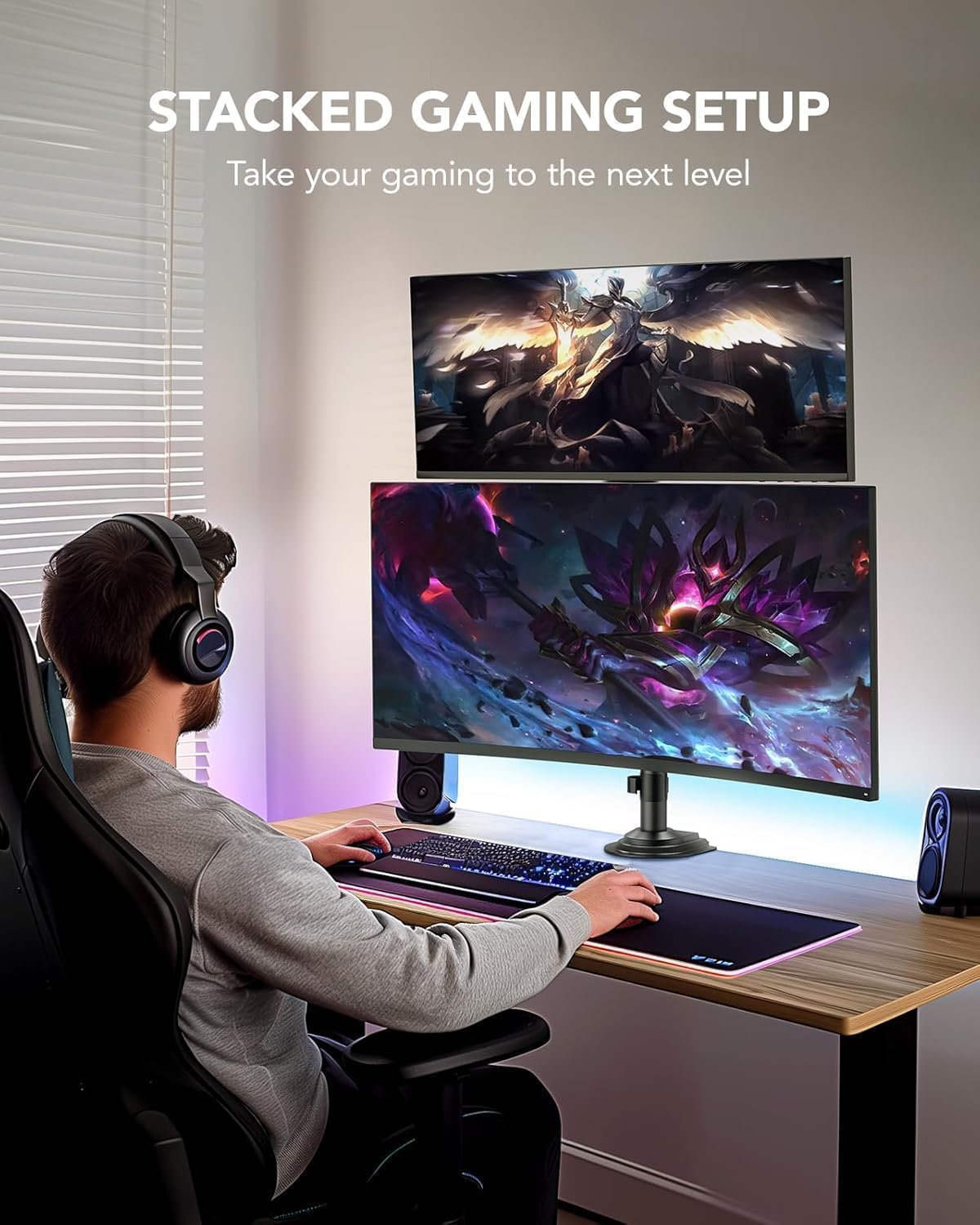 17-32 Inch Dual Monitor Stand, Stacked Monitor Mount, Monitor Arms for 2 Monitors, Ergonomic Adjustable Tilt/Swivel/Rotate, Weight Max 19.8 lbs, VESA 75/100mm