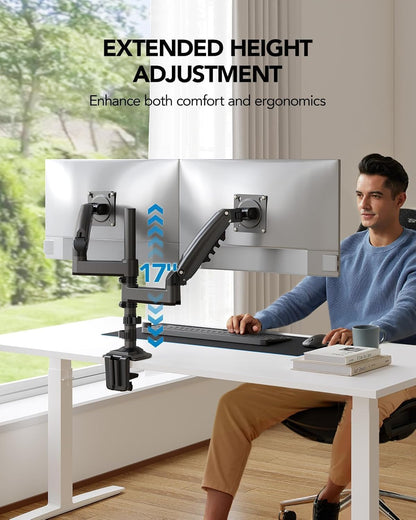 17-32 Inch Dual Monitor Stand, Stacked Monitor Mount, Monitor Arms for 2 Monitors, Ergonomic Adjustable Tilt/Swivel/Rotate, Weight Max 19.8 lbs, VESA 75/100mm
