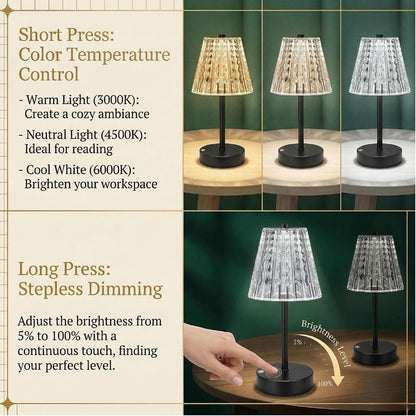 Black Cordless Table Lamp Rechargeable,Small Battery Powered Lamp 5000mAh,Mini Wireless Table Lamp for Restaurant Dining Tabletop/Kitchen Counter Top/Bathroom Shower/No Cord Touch Lamp Decorative