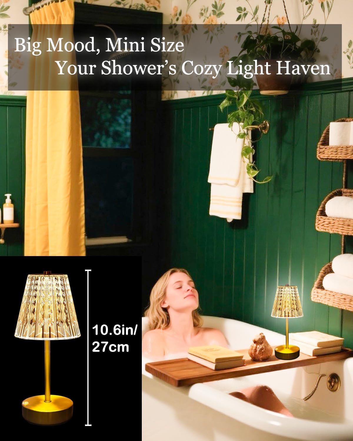Black Cordless Table Lamp Rechargeable,Small Battery Powered Lamp 5000mAh,Mini Wireless Table Lamp for Restaurant Dining Tabletop/Kitchen Counter Top/Bathroom Shower/No Cord Touch Lamp Decorative