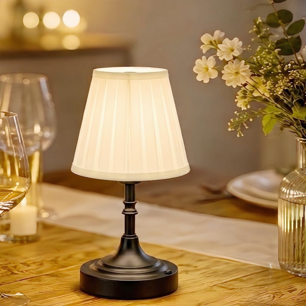 Black Cordless Table Lamp Rechargeable,Small Battery Powered Lamp 5000mAh,Mini Wireless Table Lamp for Restaurant Dining Tabletop/Kitchen Counter Top/Bathroom Shower/No Cord Touch Lamp Decorative