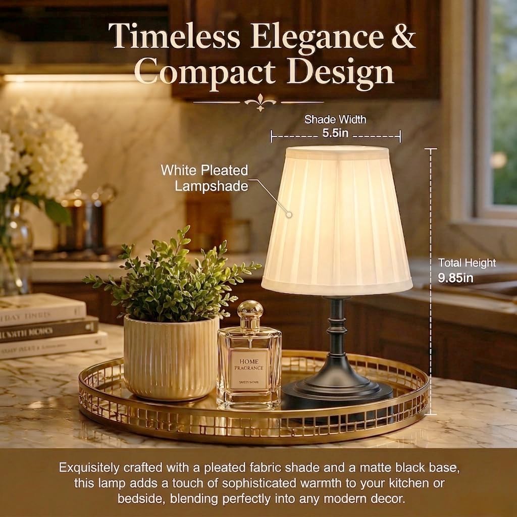 Black Cordless Table Lamp Rechargeable,Small Battery Powered Lamp 5000mAh,Mini Wireless Table Lamp for Restaurant Dining Tabletop/Kitchen Counter Top/Bathroom Shower/No Cord Touch Lamp Decorative