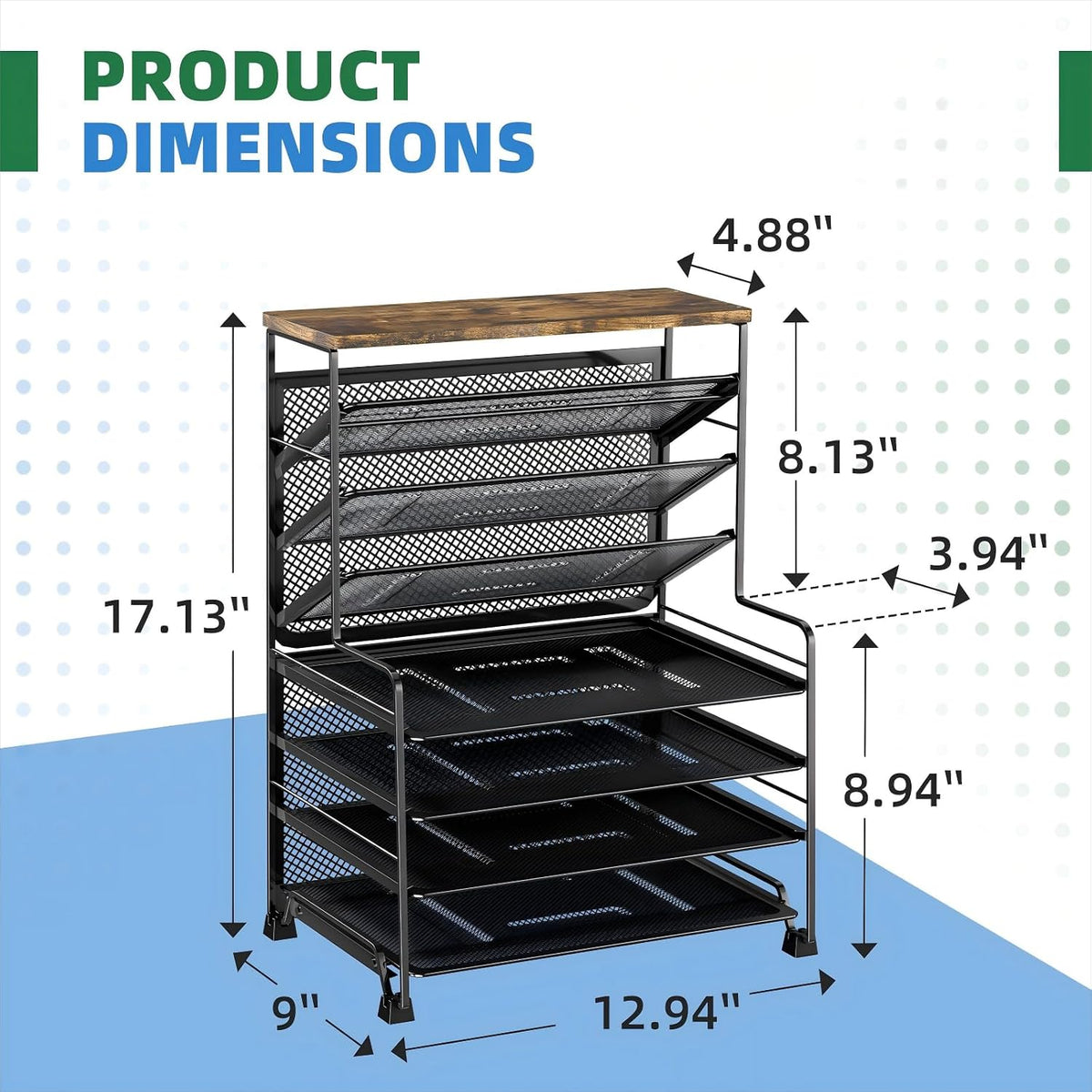 8-Tier Desk File Organizer for Office, Home or School, Black
