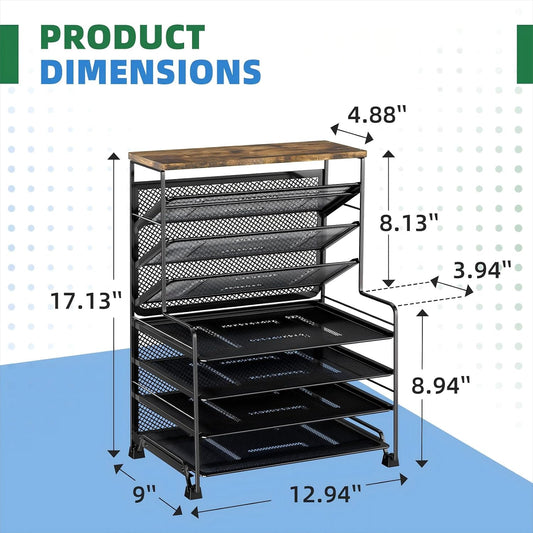8-Tier Desk File Organizer for Office, Home or School, Black