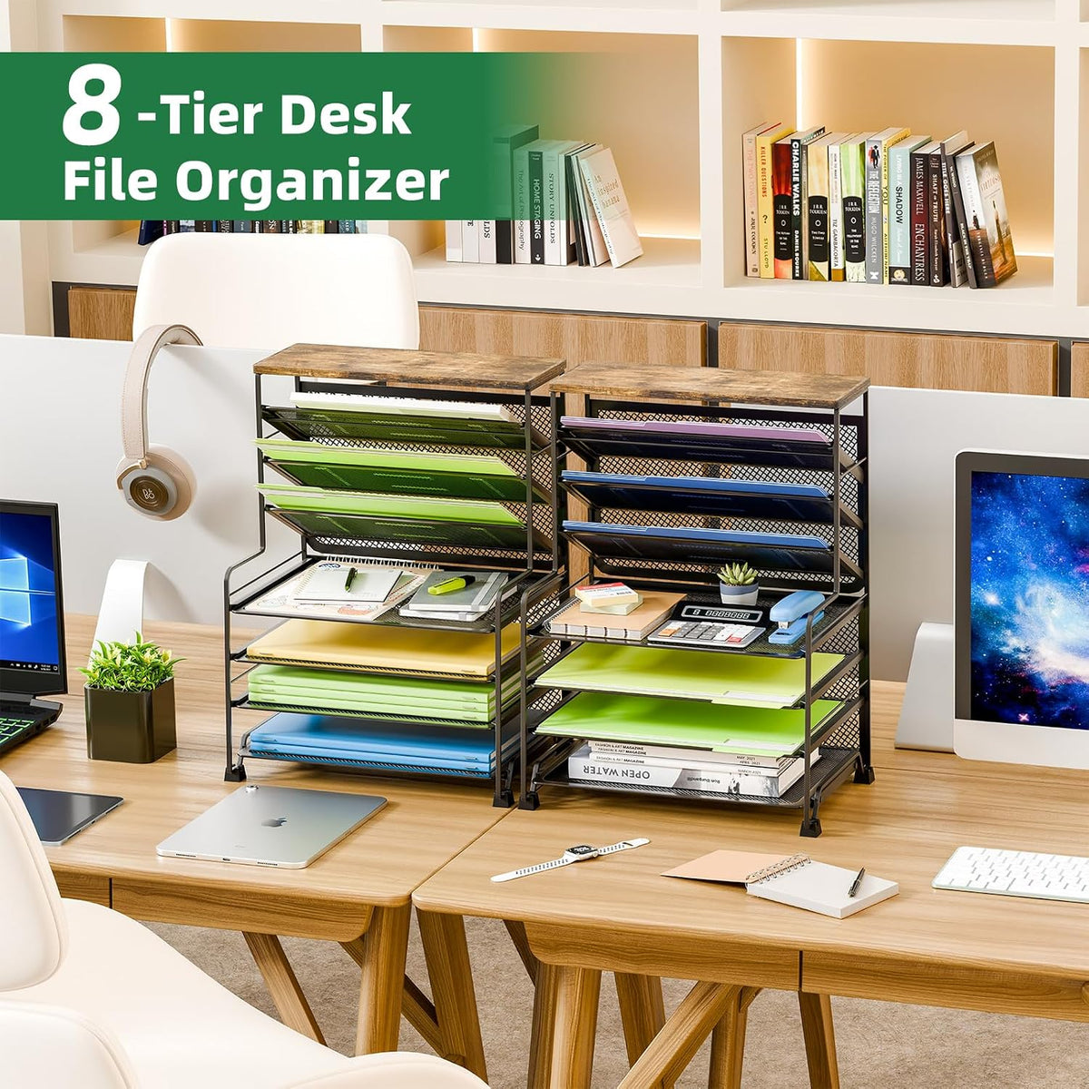 8-Tier Desk File Organizer for Office, Home or School, Black