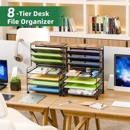 8-Tier Desk File Organizer for Office, Home or School, Black