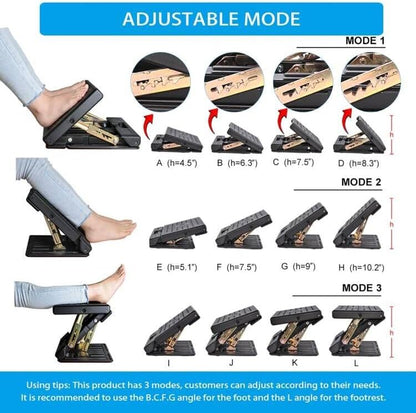 Under Desk Footrest, 4-Level Height Adjustable 12Modes Foldable Footrest