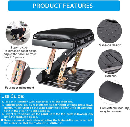 Under Desk Footrest, 4-Level Height Adjustable 12Modes Foldable Footrest