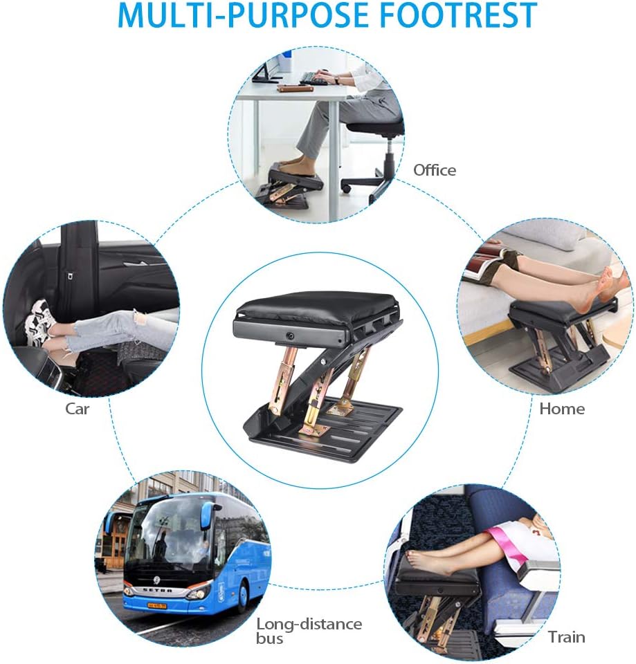 Under Desk Footrest, 4-Level Height Adjustable 12Modes Foldable Footrest