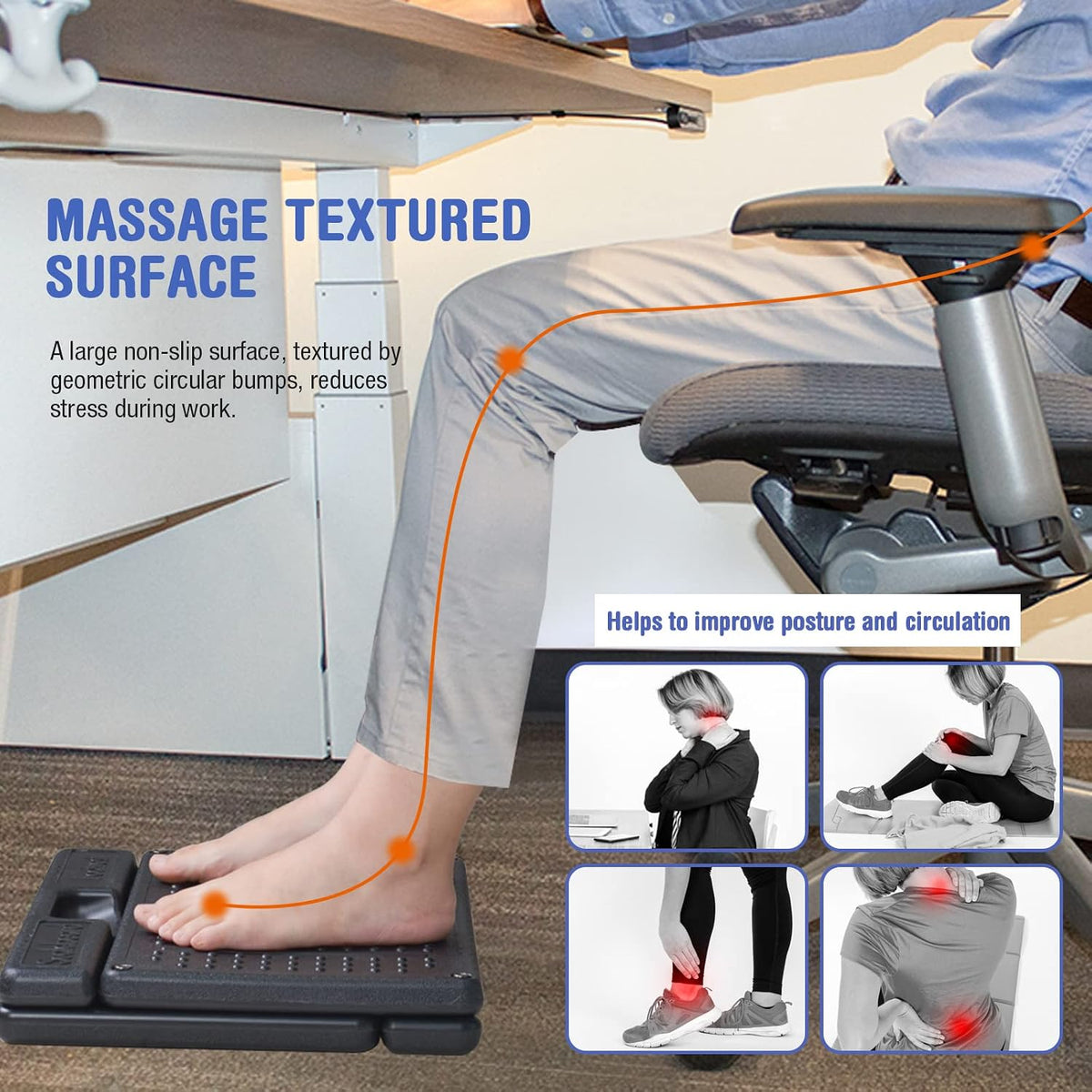 Under Desk Footrest, 4-Level Height Adjustable 12Modes Foldable Footrest