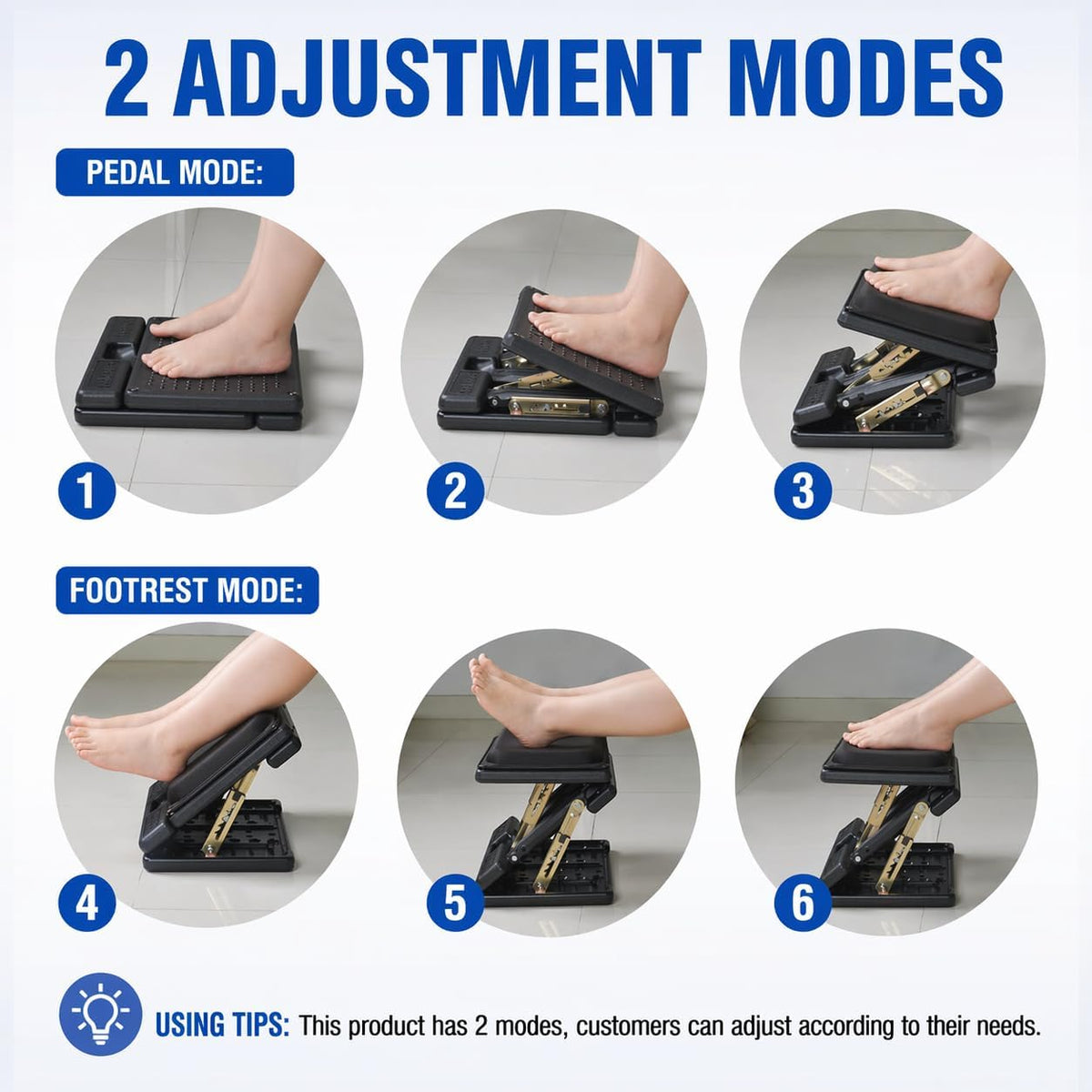 Under Desk Footrest, 4-Level Height Adjustable 12Modes Foldable Footrest