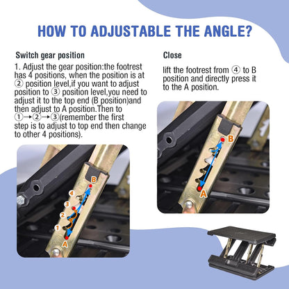 Under Desk Footrest, 4-Level Height Adjustable 12Modes Foldable Footrest
