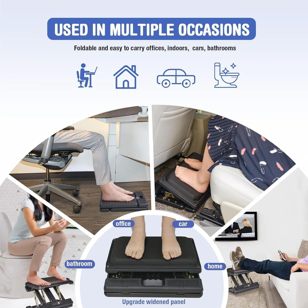Under Desk Footrest, 4-Level Height Adjustable 12Modes Foldable Footrest