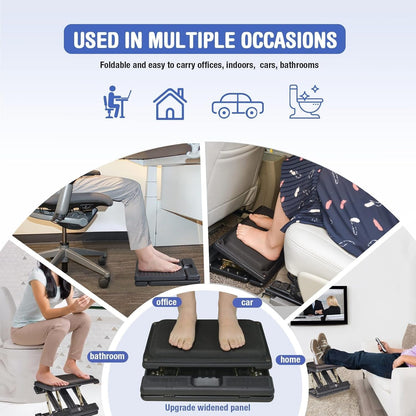 Under Desk Footrest, 4-Level Height Adjustable 12Modes Foldable Footrest