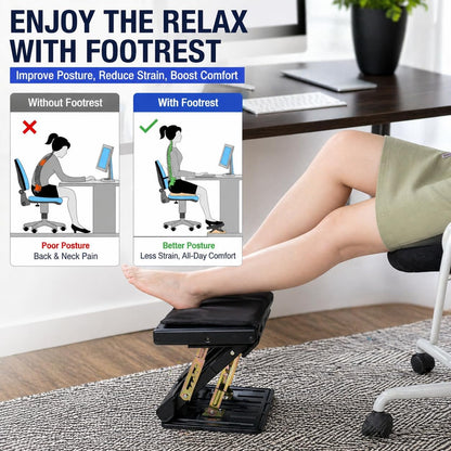 Under Desk Footrest, 4-Level Height Adjustable 12Modes Foldable Footrest
